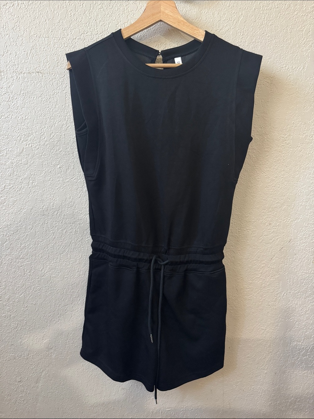 Sleeveless Black Drawstring Romper
